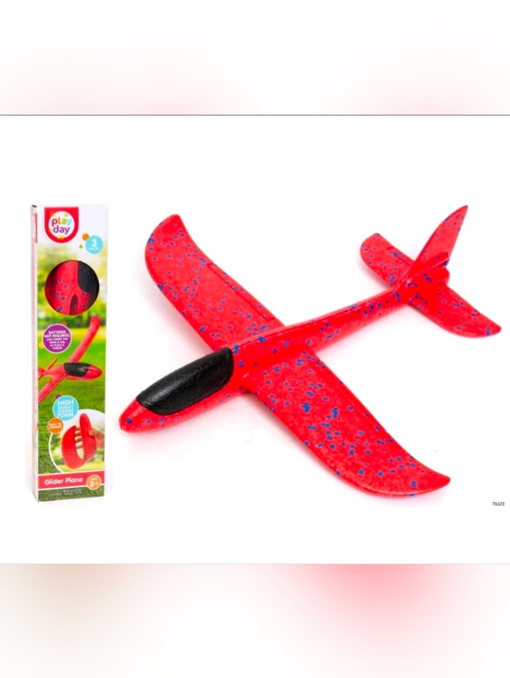 Play Day Large Durable Throwing Foam Plane Flying Glider Plane 15" Wingspan, New